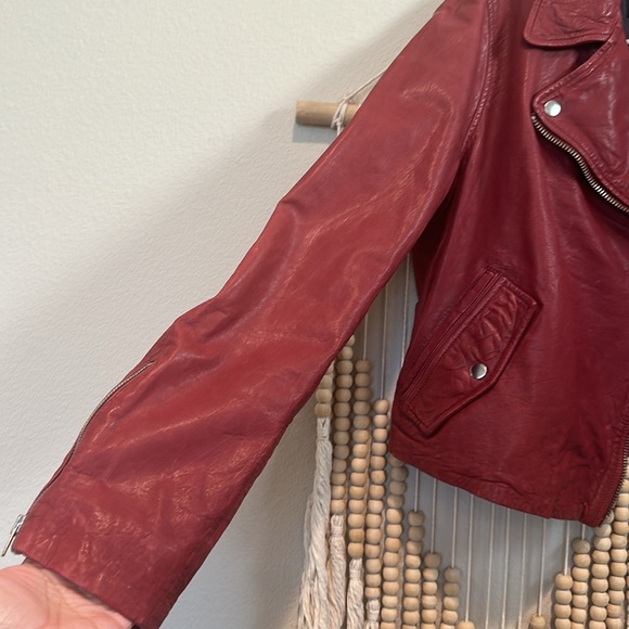 J.Crew Collection Red Washed Genuine Leather Moto Motorcycle Jacket M - Picture 7 of 12
